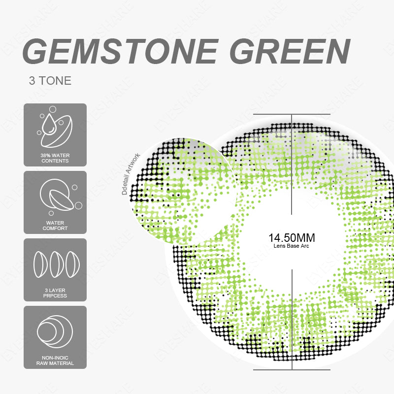 Piedra preciosa de 3 tonos, verde, 14,5 mm, 1 par | 1 año