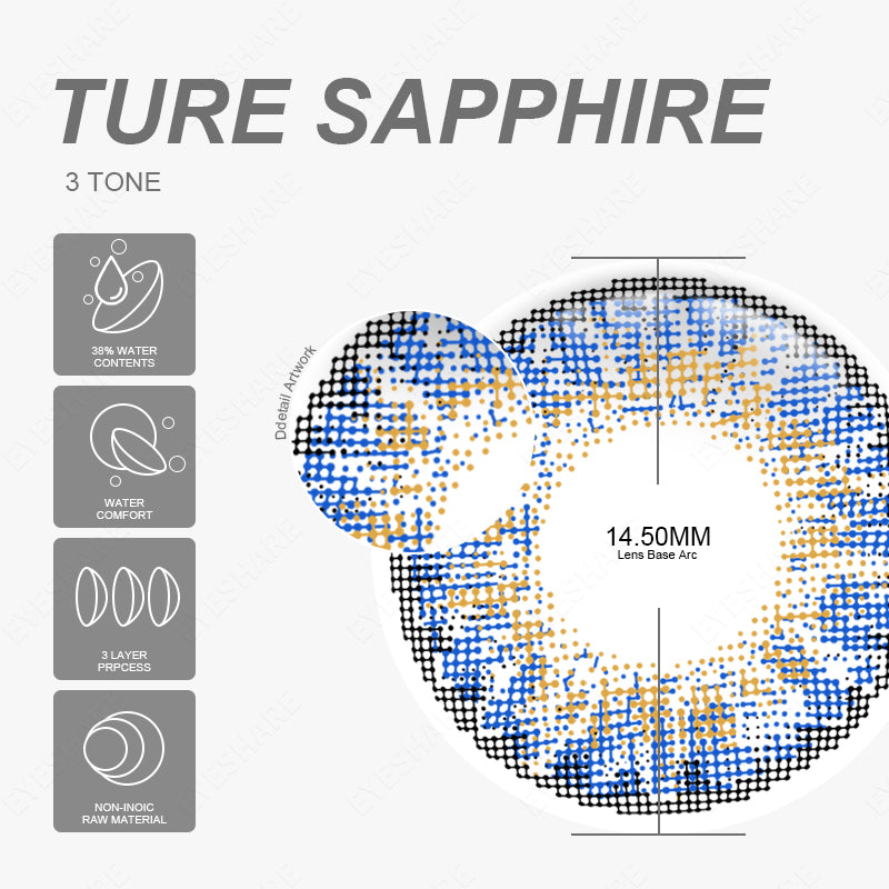 3TONE Ture-Sapphire 14,5 mm 1 par | 1 año
