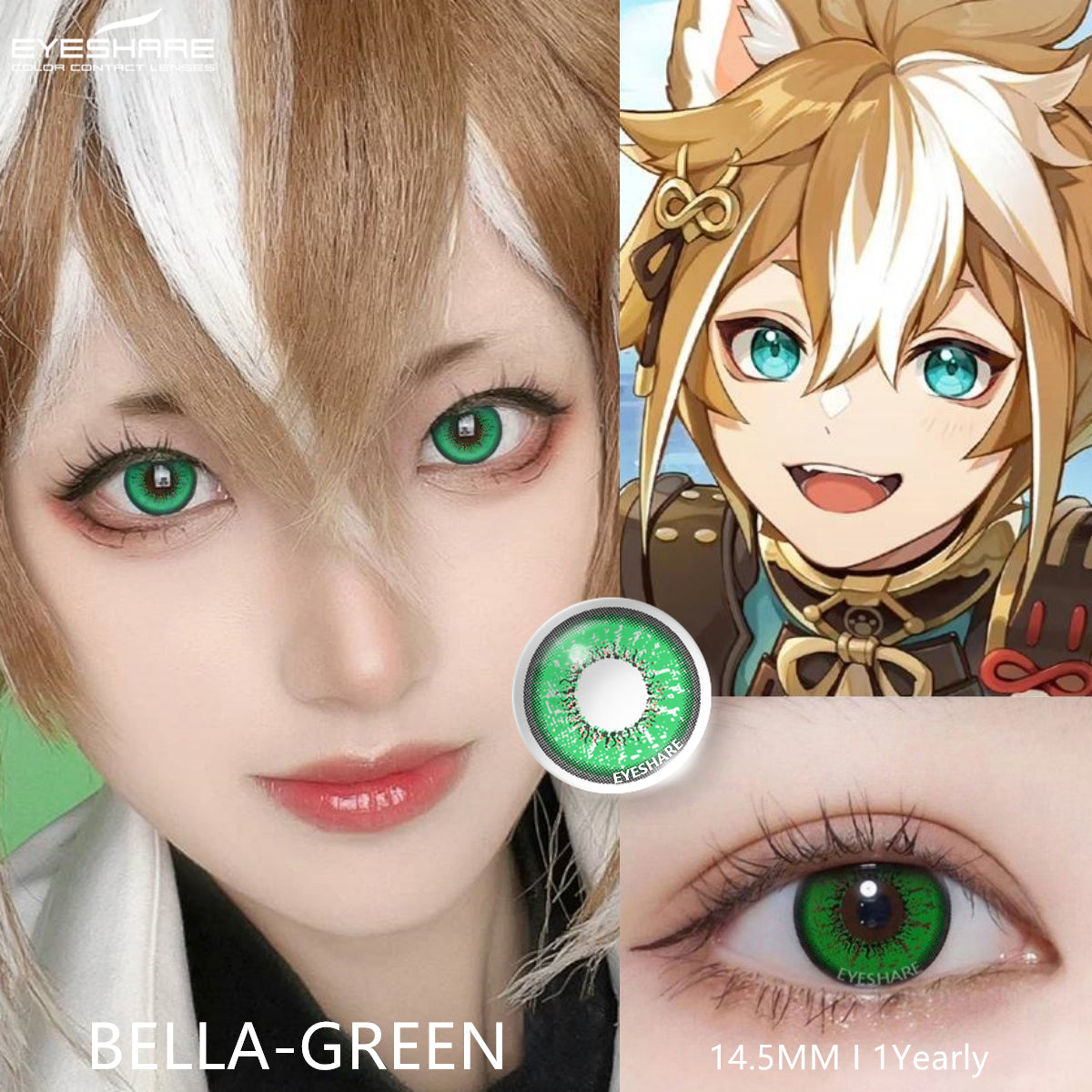Cosplay BELLA Verde 14,5 mm 1 par | 1 año