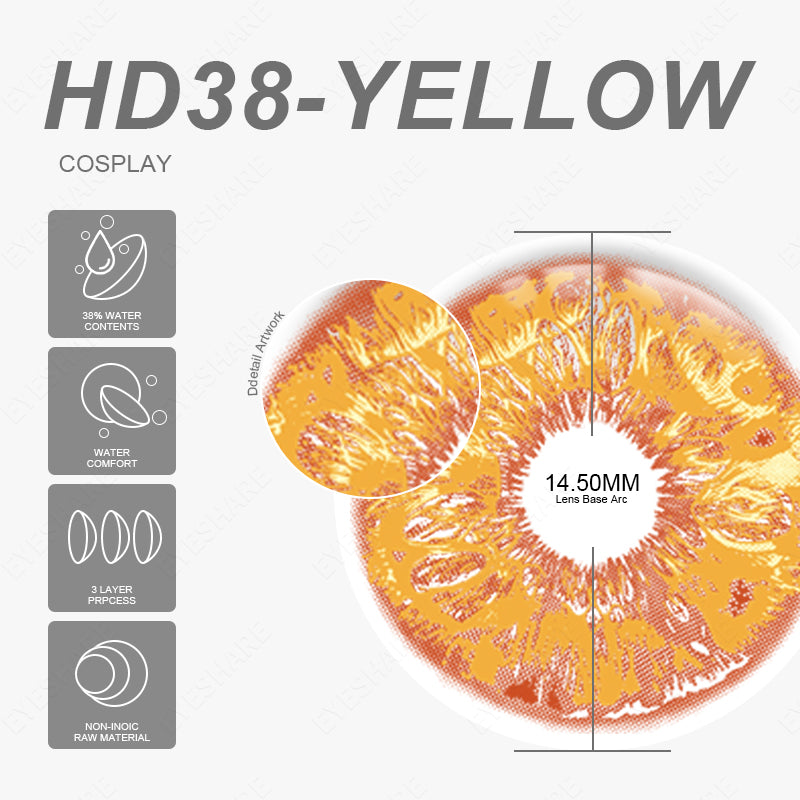 Cosplay HD38 Amarillo 14,5 mm 1 par | 1 año