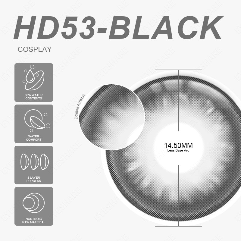 Cosplay HD53 Negro 14,2 mm 1 par | 1 año