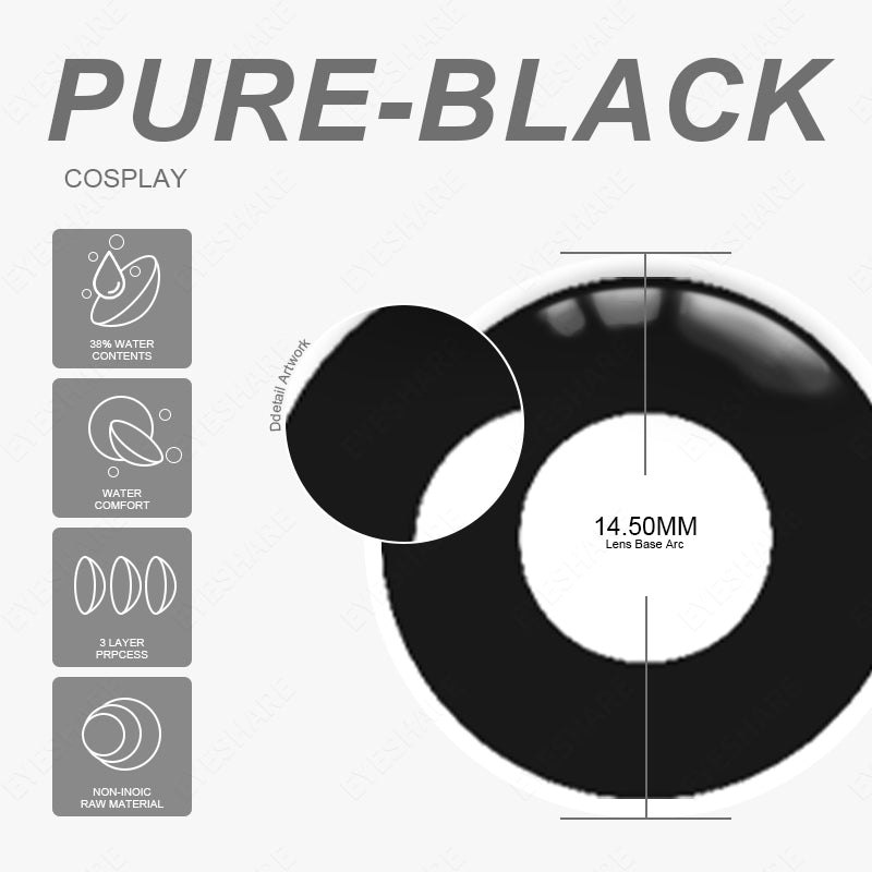 Cosplay Pure Black 14.5mm 1 Pair | 1 Year