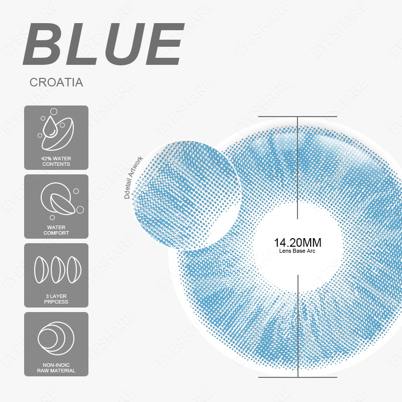 Azul Croacia, 1 día de uso, 14,2 mm, 10 piezas = 5 pares