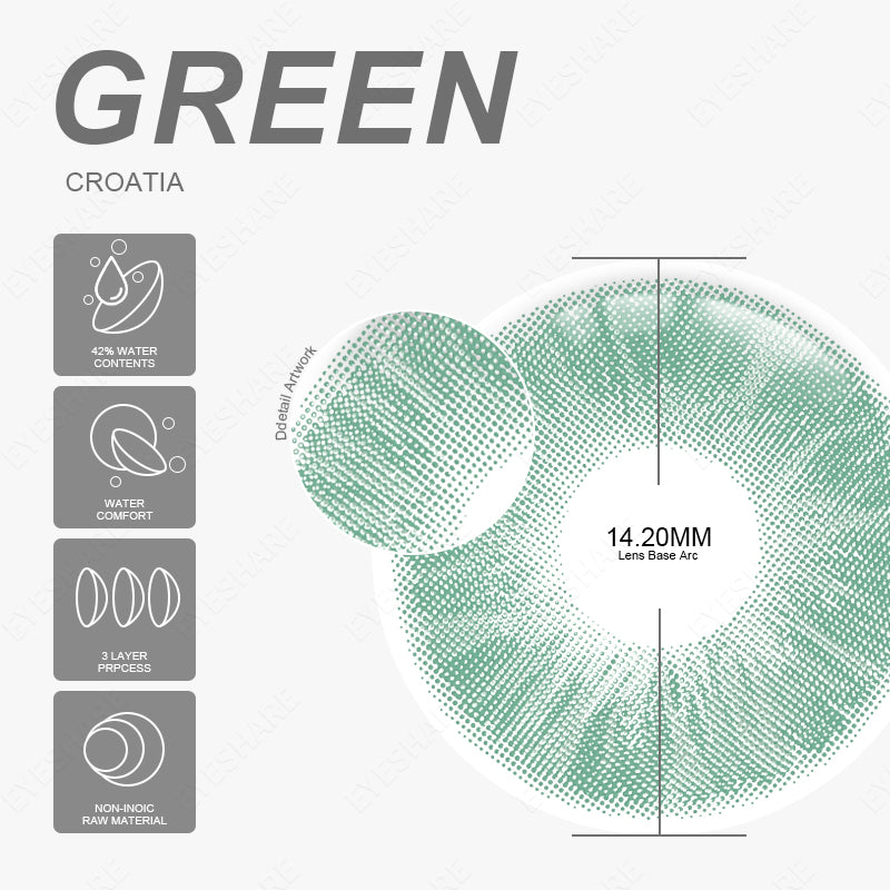 Croacia Verde 1 día de uso I 14,2 mm, 10 piezas = 5 pares