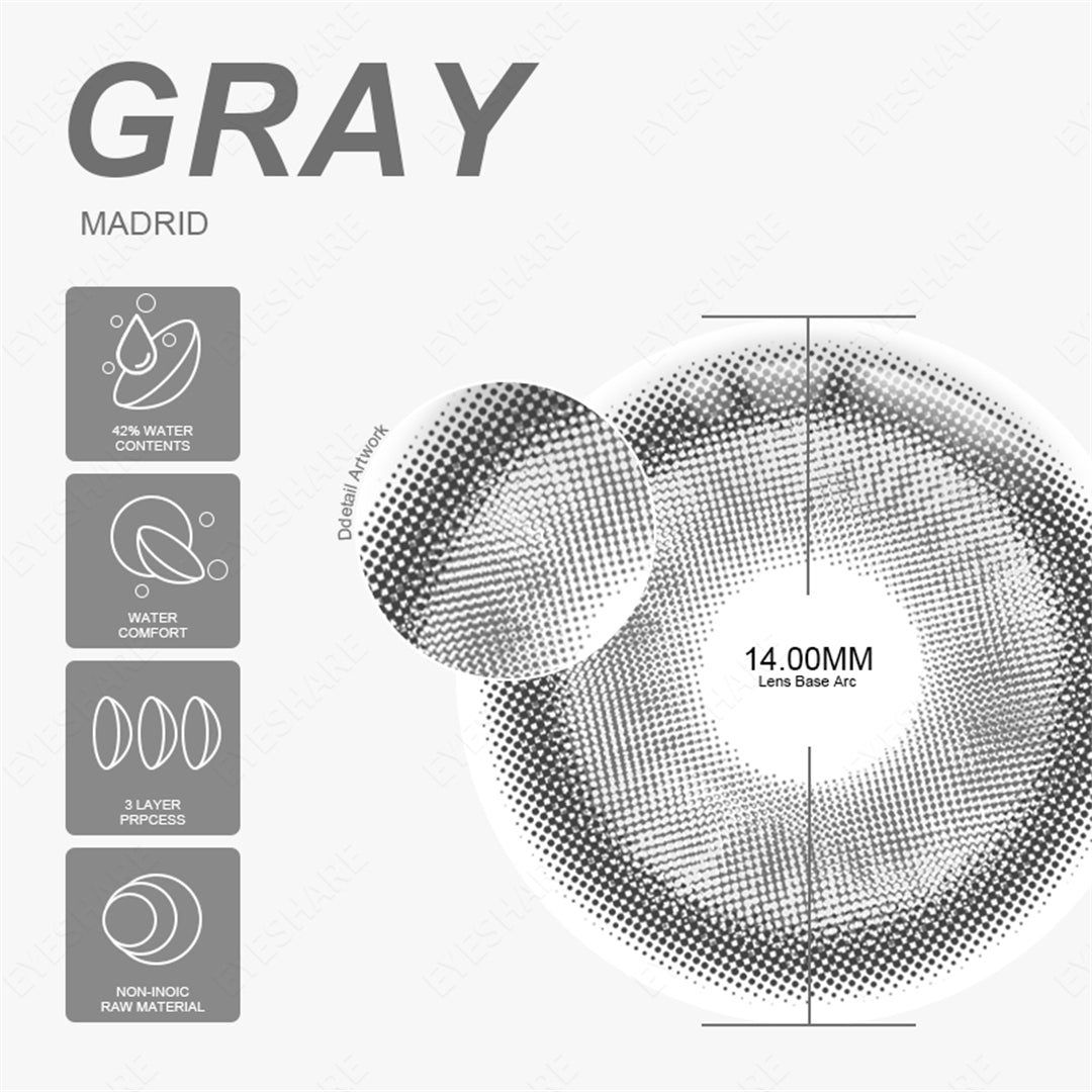 Gris Madrid, 1 día de uso, 14,0 mm, 10 piezas = 5 pares, para cosplay