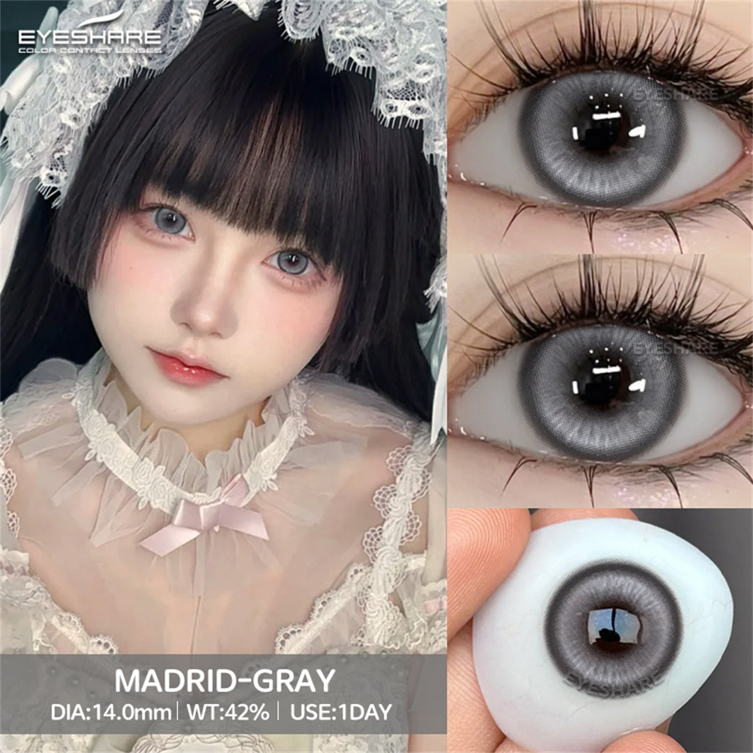 Gris Madrid, 1 día de uso, 14,0 mm, 10 piezas = 5 pares, para cosplay