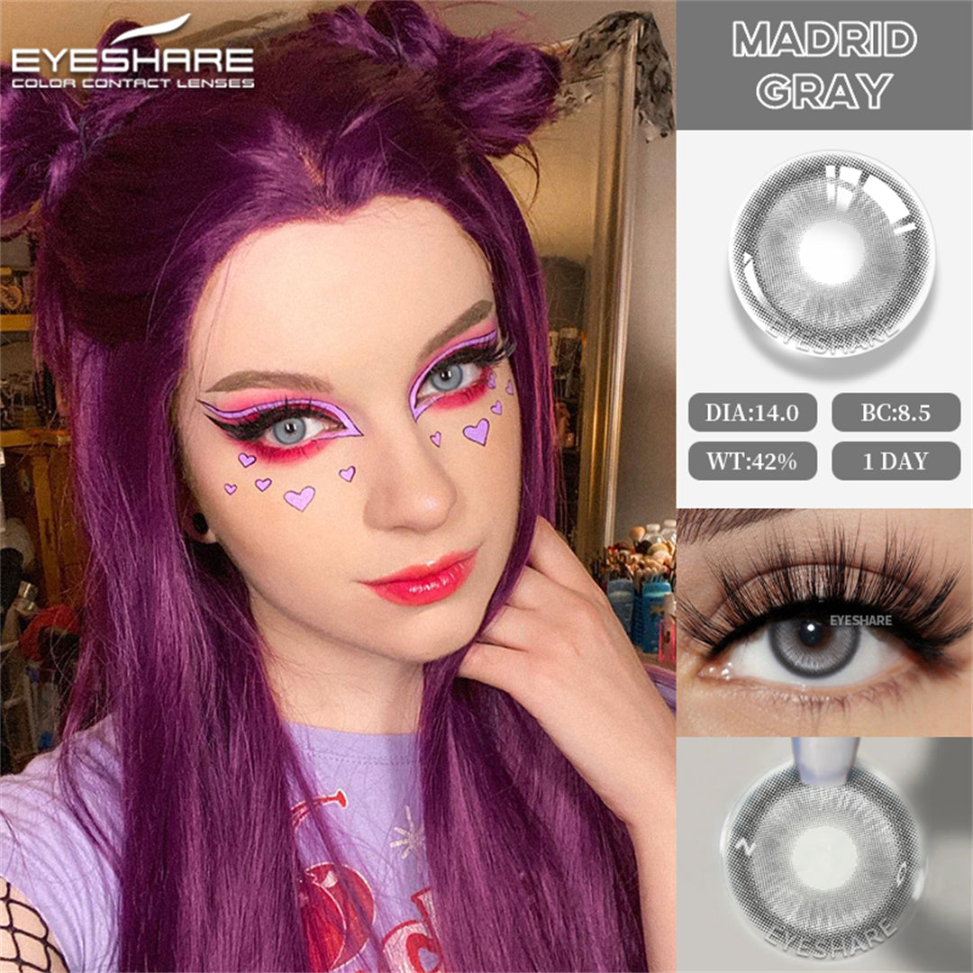 Gris Madrid, 1 día de uso, 14,0 mm, 10 piezas = 5 pares, para cosplay
