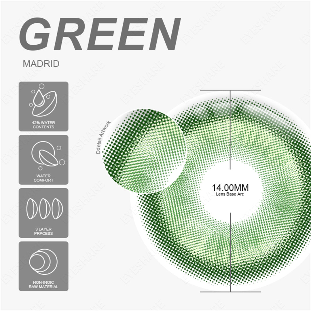 Madrid Green 1 día de uso, 14,2 mm, 10 piezas = 5 pares