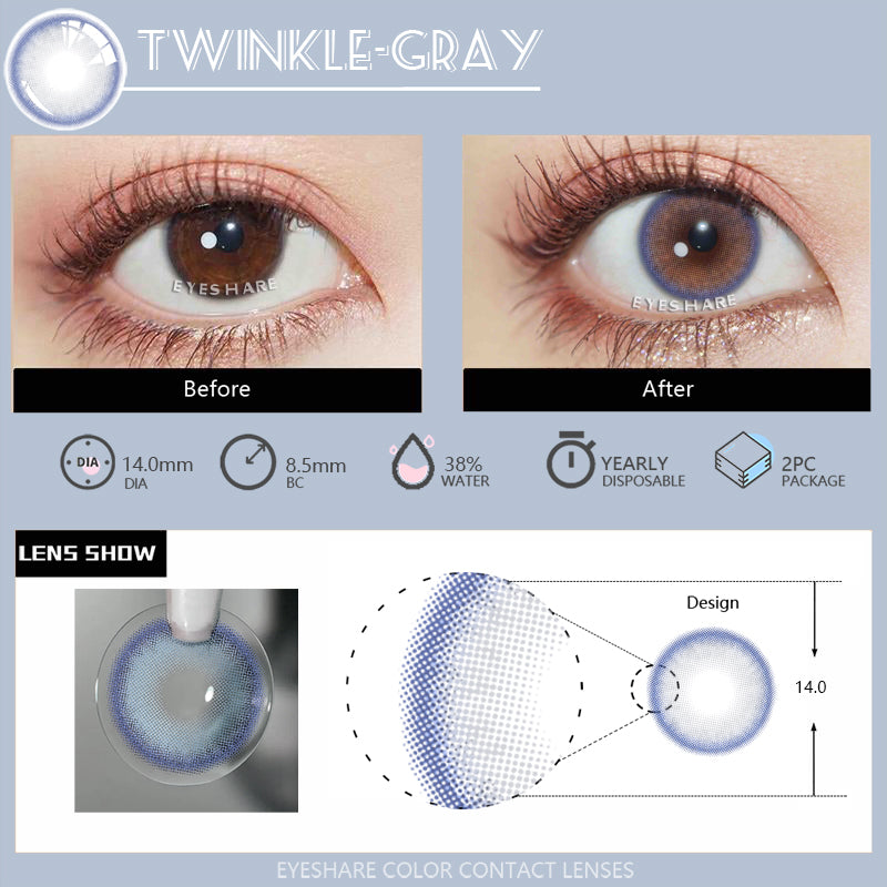 Twinkle Gray 14,0 mm 1 par | 1 año