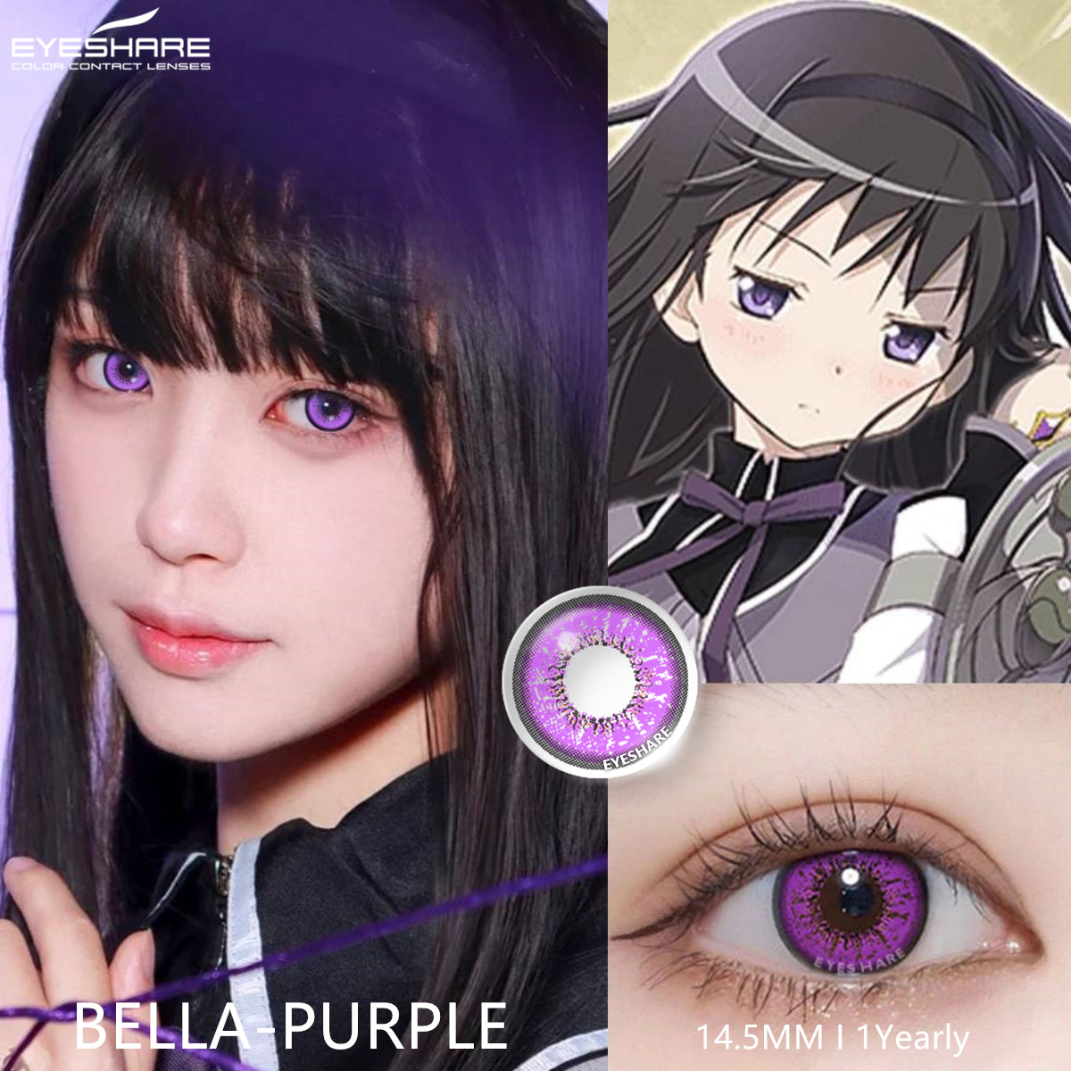 Cosplay Bella Purple 14,5 mm 1 par | 1 año