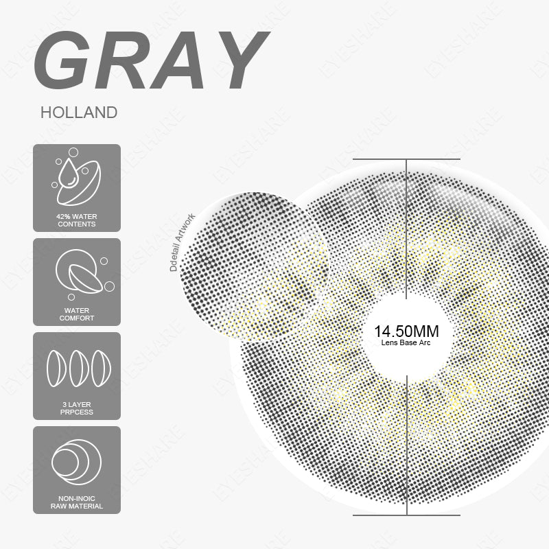Holland Gray 1 Day Use I 14.5mm, 10 Pcs=5Pair